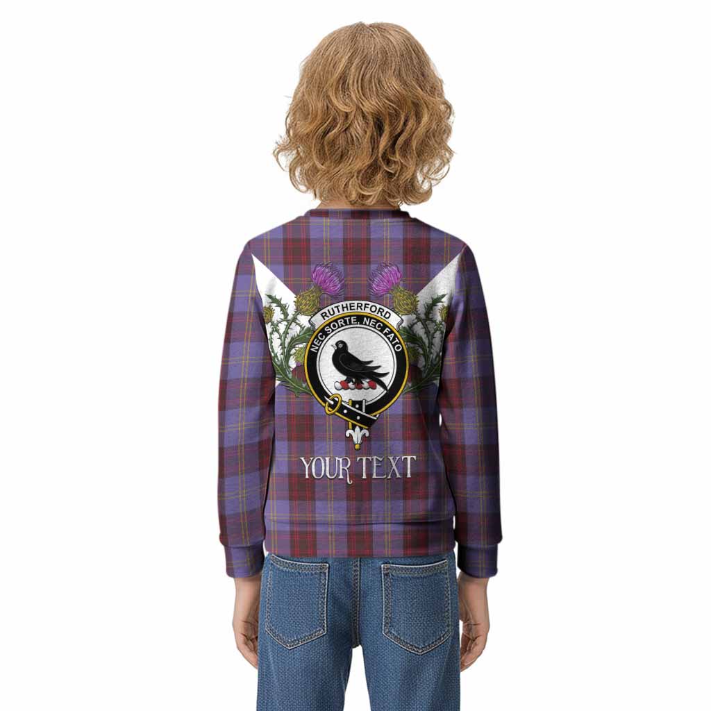 Rutherford Tartan Family Crest Kid Knitted Sweatshirt Scottish Burns Night Thistle Floral