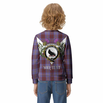 Rutherford Tartan Family Crest Kid Knitted Sweatshirt Scottish Burns Night Thistle Floral