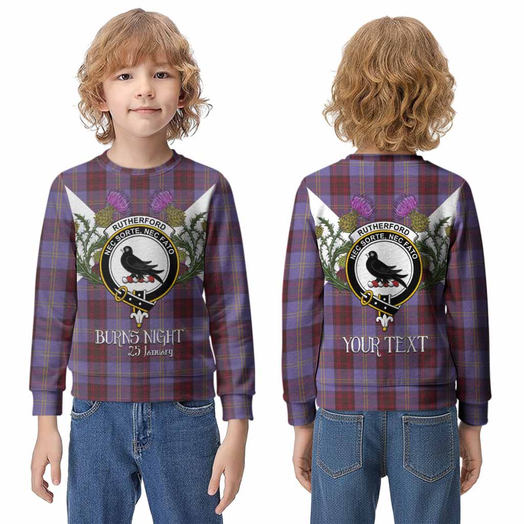 Rutherford Tartan Family Crest Kid Knitted Sweatshirt Scottish Burns Night Thistle Floral