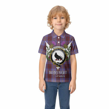 Rutherford Tartan Family Crest Kid Polo Shirt Scottish Burns Night Thistle Floral