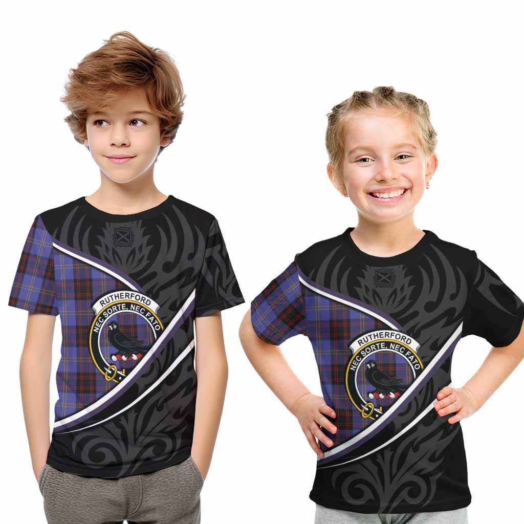 Rutherford Tartan Family Crest Kid T-shirt Celtic Scottish Thistle Floral - Tartan Vibes Clothing