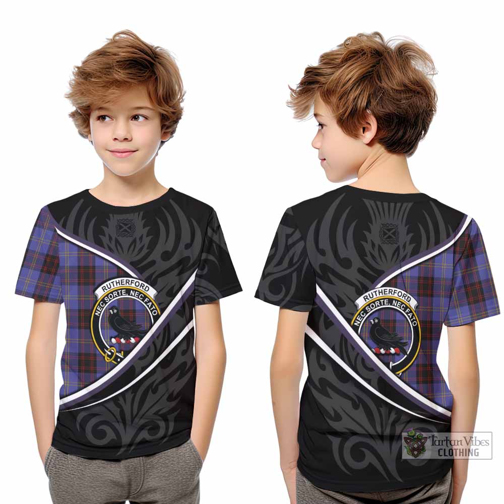 Rutherford Tartan Family Crest Kid T-shirt Celtic Scottish Thistle Floral - Tartan Vibes Clothing