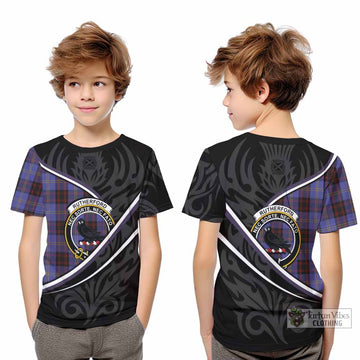 Rutherford Tartan Family Crest Kid T-shirt Celtic Scottish Thistle Floral - Tartan Vibes Clothing