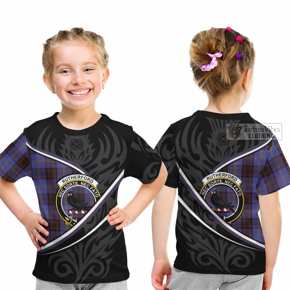 Rutherford Tartan Family Crest Kid T-shirt Celtic Scottish Thistle Floral - Tartan Vibes Clothing
