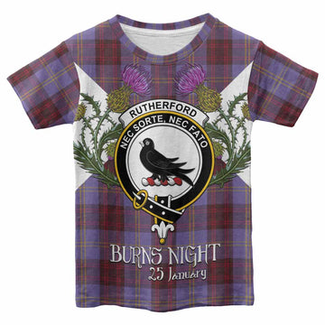 Rutherford Tartan Family Crest Kid T-shirt Scottish Burns Night Thistle Floral