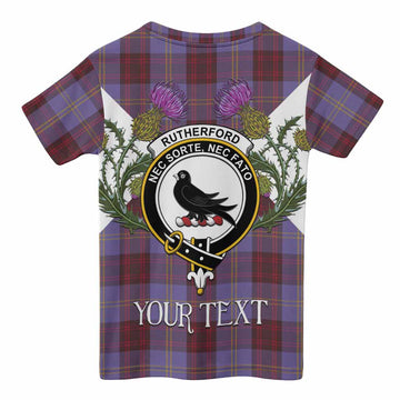 Rutherford Tartan Family Crest Kid T-shirt Scottish Burns Night Thistle Floral