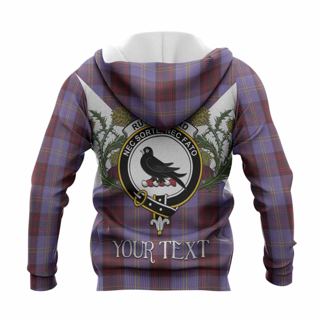 Rutherford Tartan Family Crest Knitted Hoodie Scottish Burns Night Thistle Floral