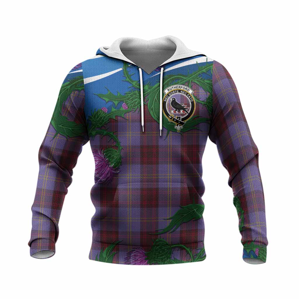 Rutherford Tartan Family Crest Knitted Hoodie Thistle in Minimalism