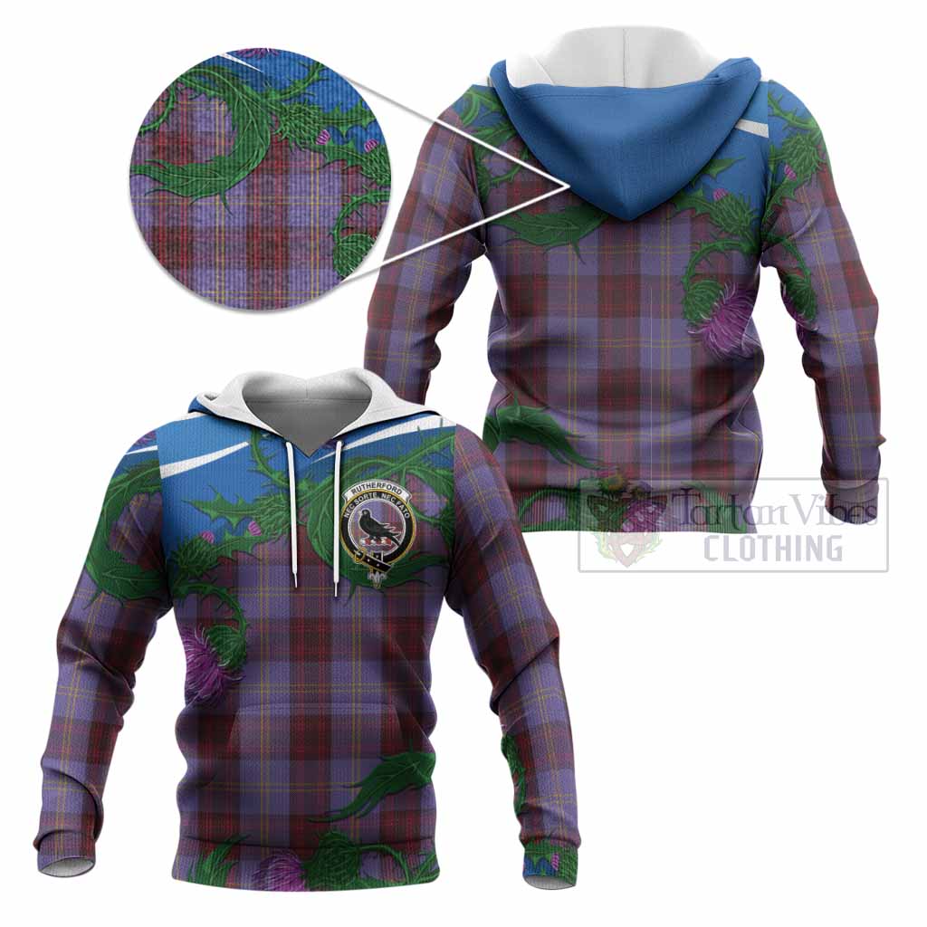 Rutherford Tartan Family Crest Knitted Hoodie Thistle in Minimalism