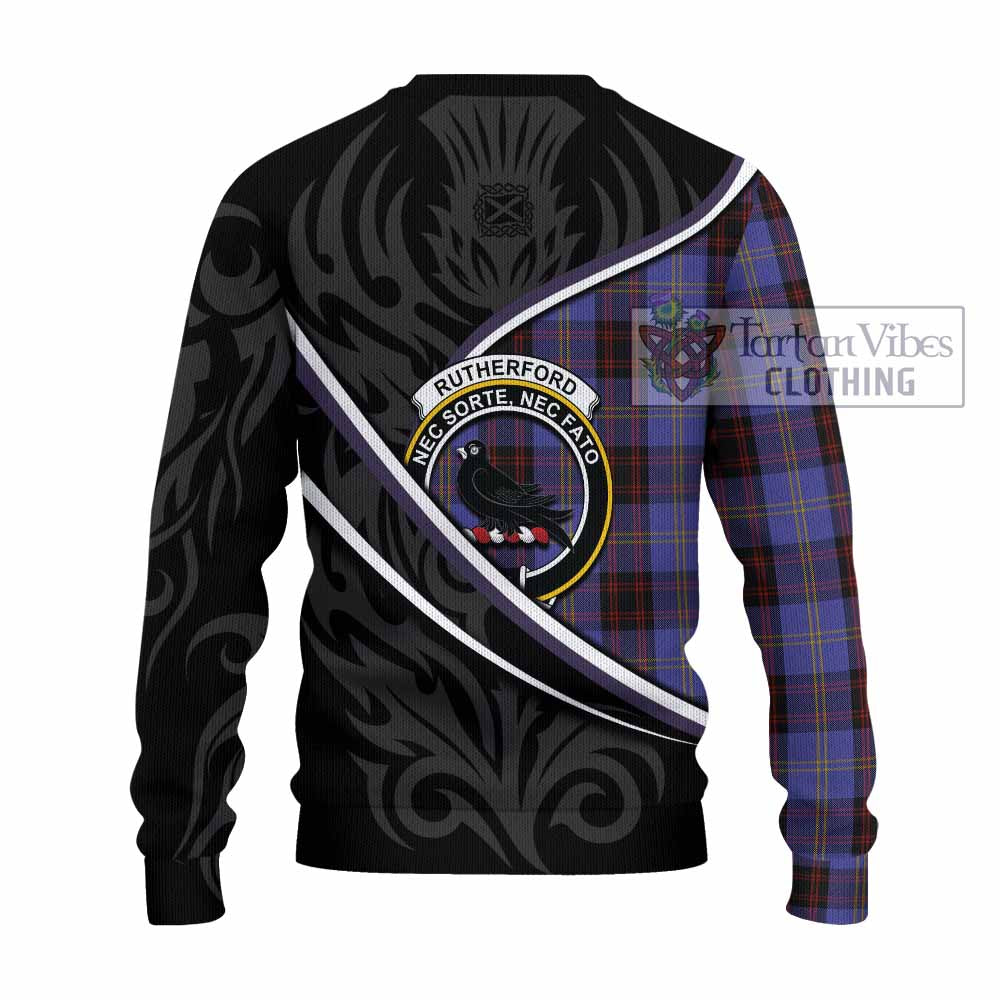 Rutherford Tartan Family Crest Knitted Sweater Celtic Scottish Thistle Floral - Tartan Vibes Clothing