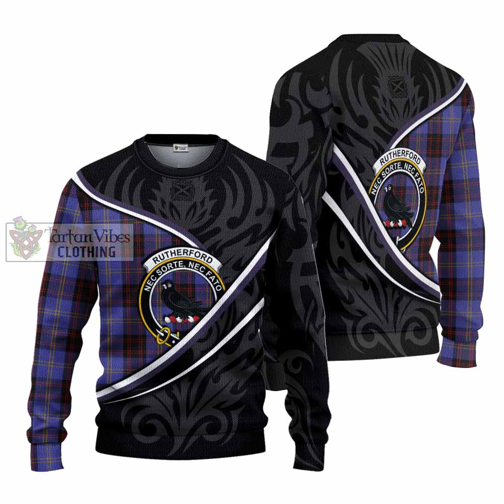 Rutherford Tartan Family Crest Knitted Sweater Celtic Scottish Thistle Floral - Tartan Vibes Clothing