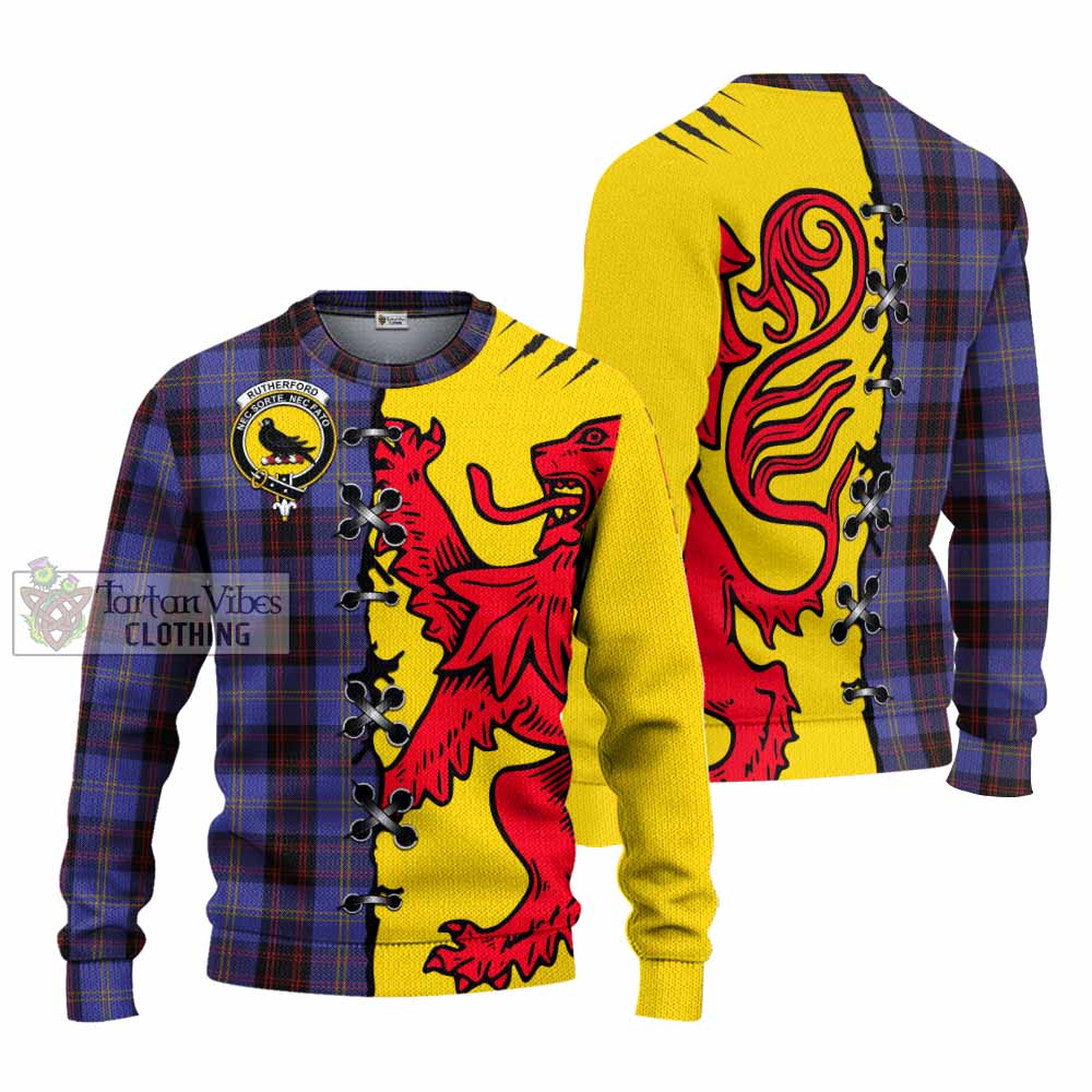 Rutherford Tartan Family Crest Knitted Sweater Lion Rampant Honor - Tartan Vibes Clothing