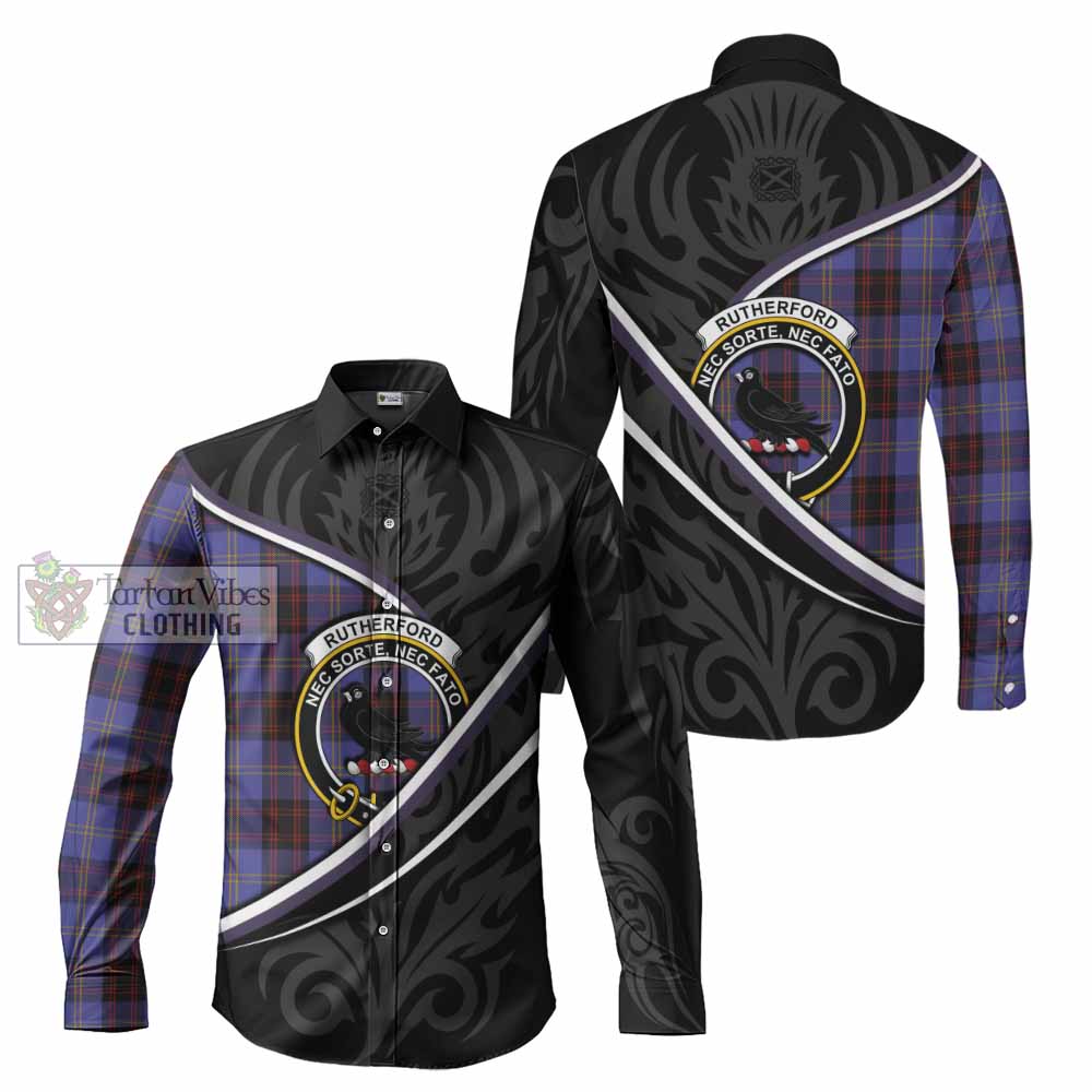 Rutherford Tartan Family Crest Long Sleeve Button Shirts Celtic Scottish Thistle Floral - Tartan Vibes Clothing