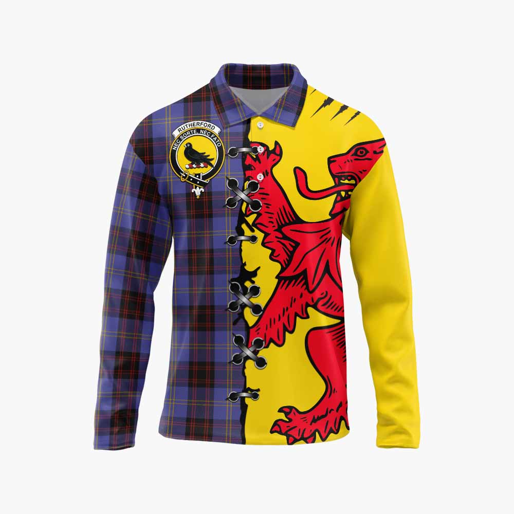 Rutherford Tartan Family Crest Long Sleeve Polo Shirt Lion Rampant Honor - Tartan Vibes Clothing