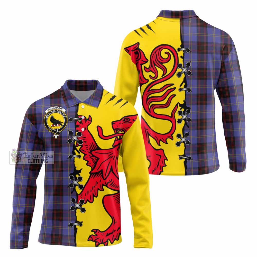 Rutherford Tartan Family Crest Long Sleeve Polo Shirt Lion Rampant Honor - Tartan Vibes Clothing