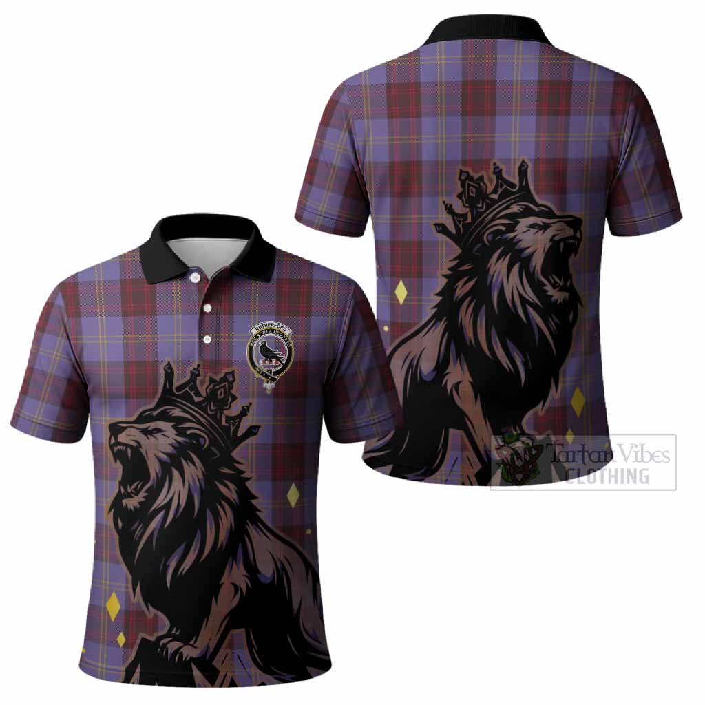 Rutherford Tartan Family Crest Polo Shirt Crowned Lion Roaring