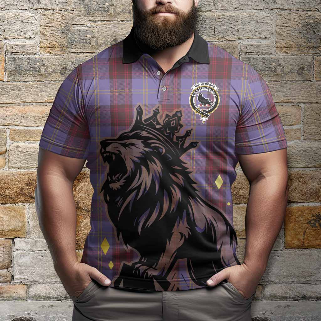 Rutherford Tartan Family Crest Polo Shirt Crowned Lion Roaring