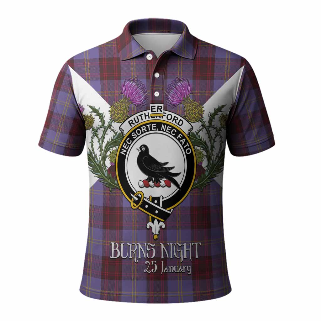 Rutherford Tartan Family Crest Polo Shirt Scottish Burns Night Thistle Floral