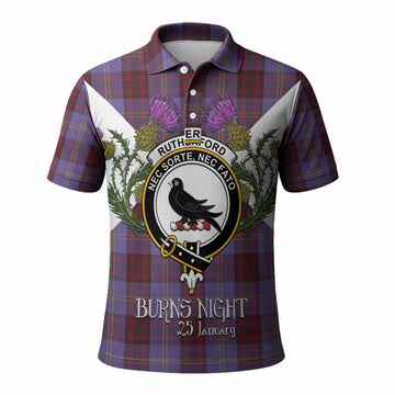 Rutherford Tartan Family Crest Polo Shirt Scottish Burns Night Thistle Floral