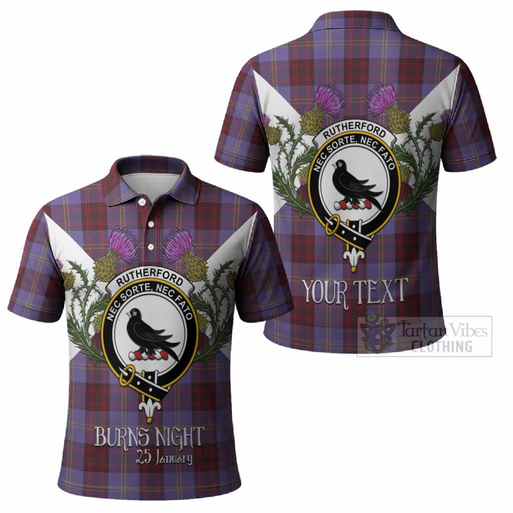 Rutherford Tartan Family Crest Polo Shirt Scottish Burns Night Thistle Floral