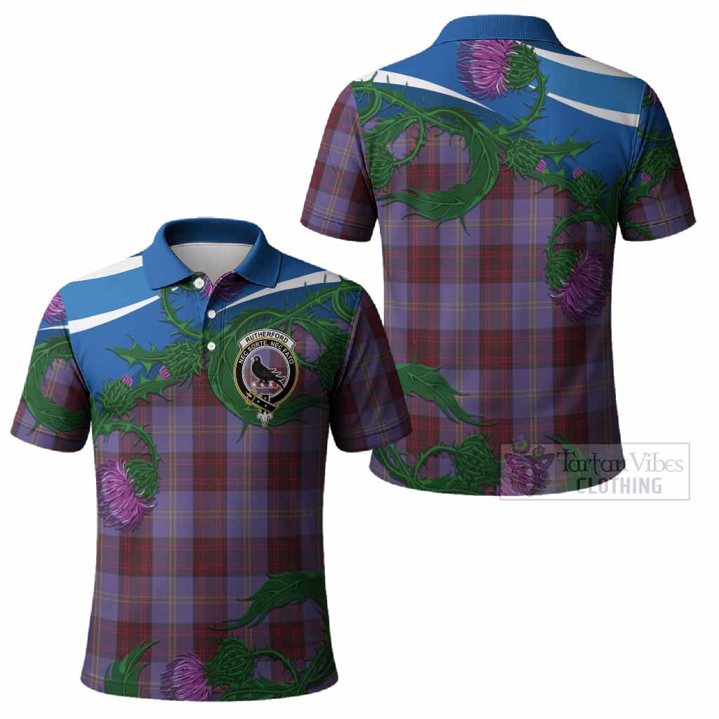 Rutherford Tartan Family Crest Polo Shirt Thistle in Minimalism