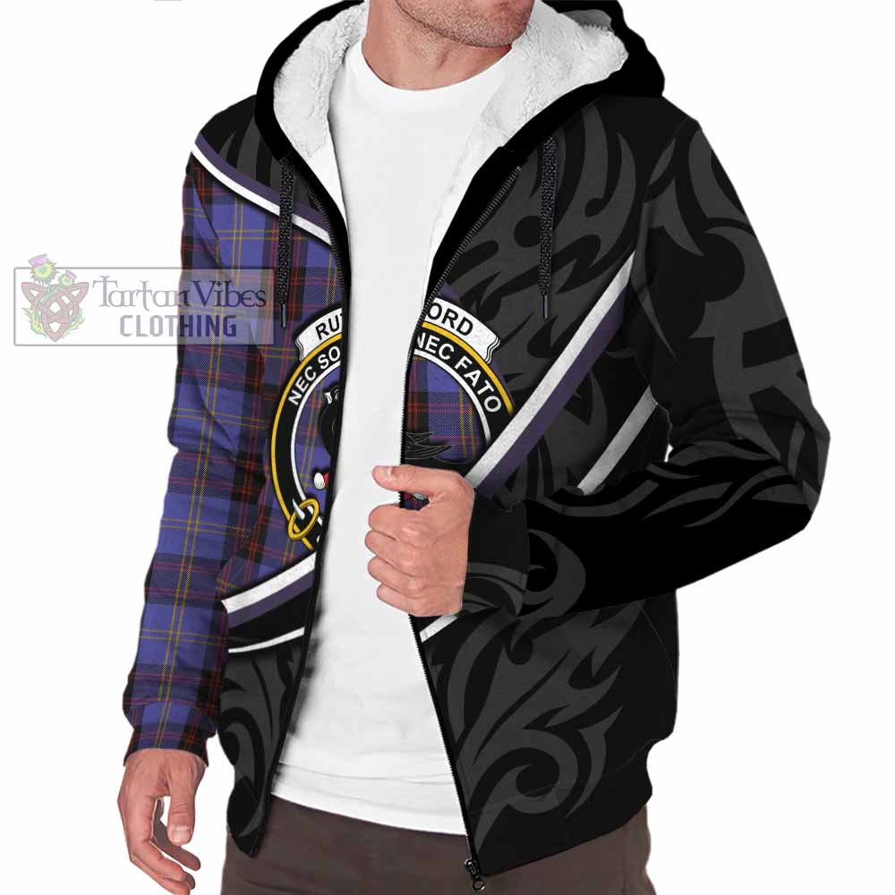 Rutherford Tartan Family Crest Sherpa Hoodie Celtic Scottish Thistle Floral - Tartan Vibes Clothing