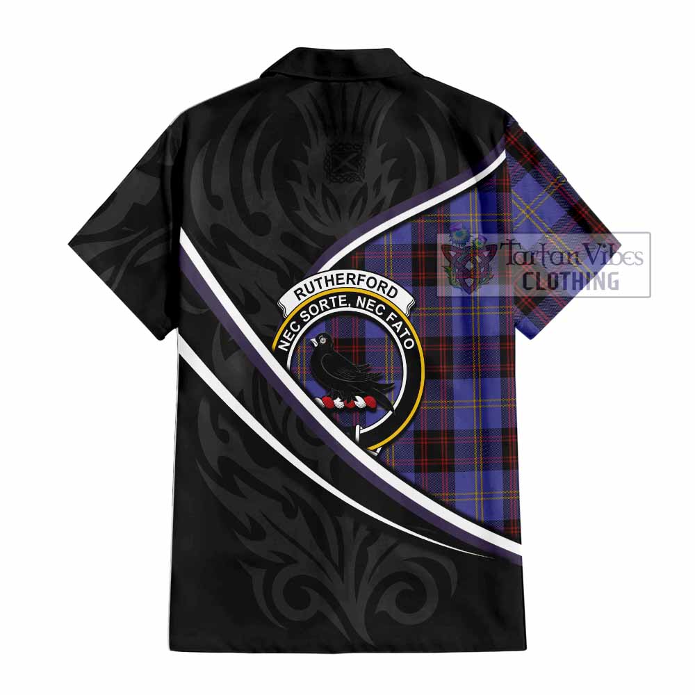 Rutherford Tartan Family Crest Short Sleeve Button Shirt Celtic Scottish Thistle Floral - Tartan Vibes Clothing