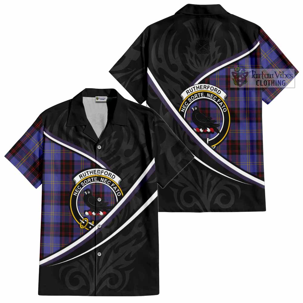 Rutherford Tartan Family Crest Short Sleeve Button Shirt Celtic Scottish Thistle Floral - Tartan Vibes Clothing