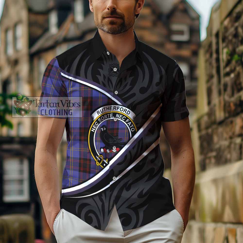 Rutherford Tartan Family Crest Short Sleeve Button Shirt Celtic Scottish Thistle Floral - Tartan Vibes Clothing