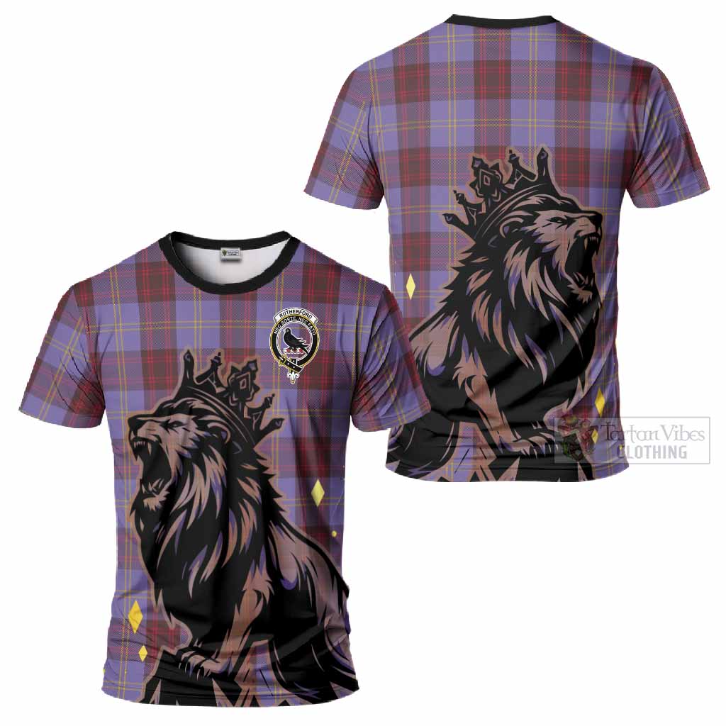 Rutherford Tartan Family Crest T-Shirt Crowned Lion Roaring