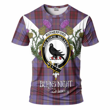 Rutherford Tartan Family Crest T-Shirt Scottish Burns Night Thistle Floral