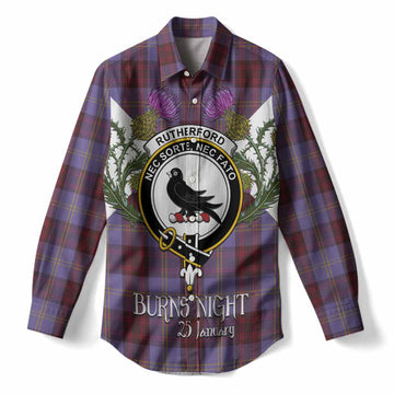 Rutherford Tartan Family Crest Women Casual Shirt Scottish Burns Night Thistle Floral