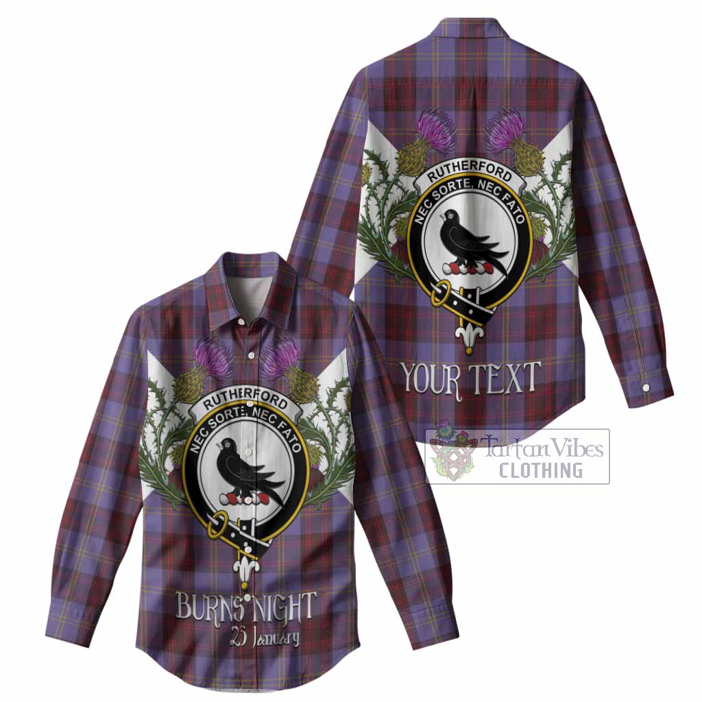 Rutherford Tartan Family Crest Women Casual Shirt Scottish Burns Night Thistle Floral