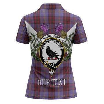 Rutherford Tartan Family Crest Women Polo Shirt Scottish Burns Night Thistle Floral