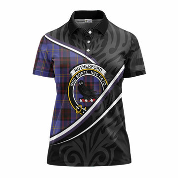 Rutherford Tartan Family Crest Women's Polo Shirt Celtic Scottish Thistle Floral