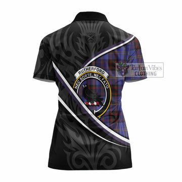 Rutherford Tartan Family Crest Women's Polo Shirt Celtic Scottish Thistle Floral
