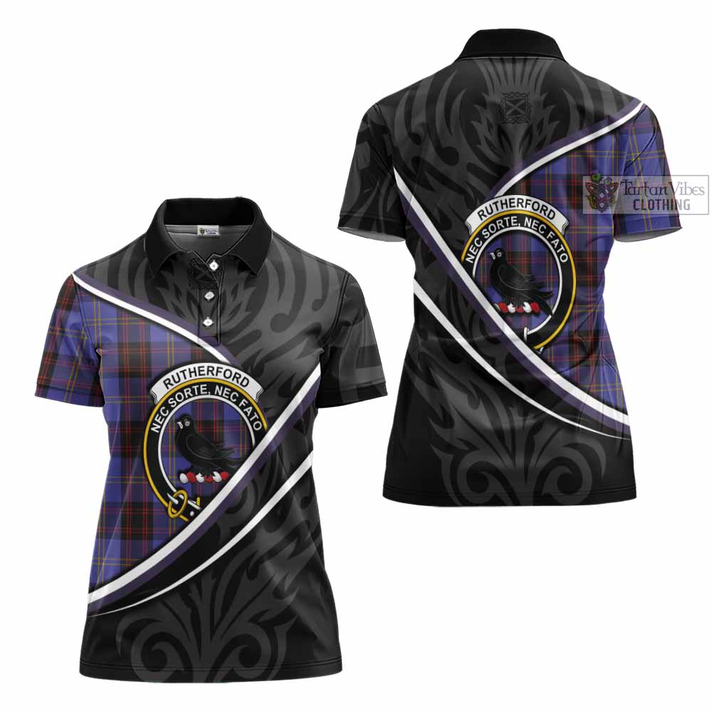 Rutherford Tartan Family Crest Women's Polo Shirt Celtic Scottish Thistle Floral - Tartan Vibes Clothing