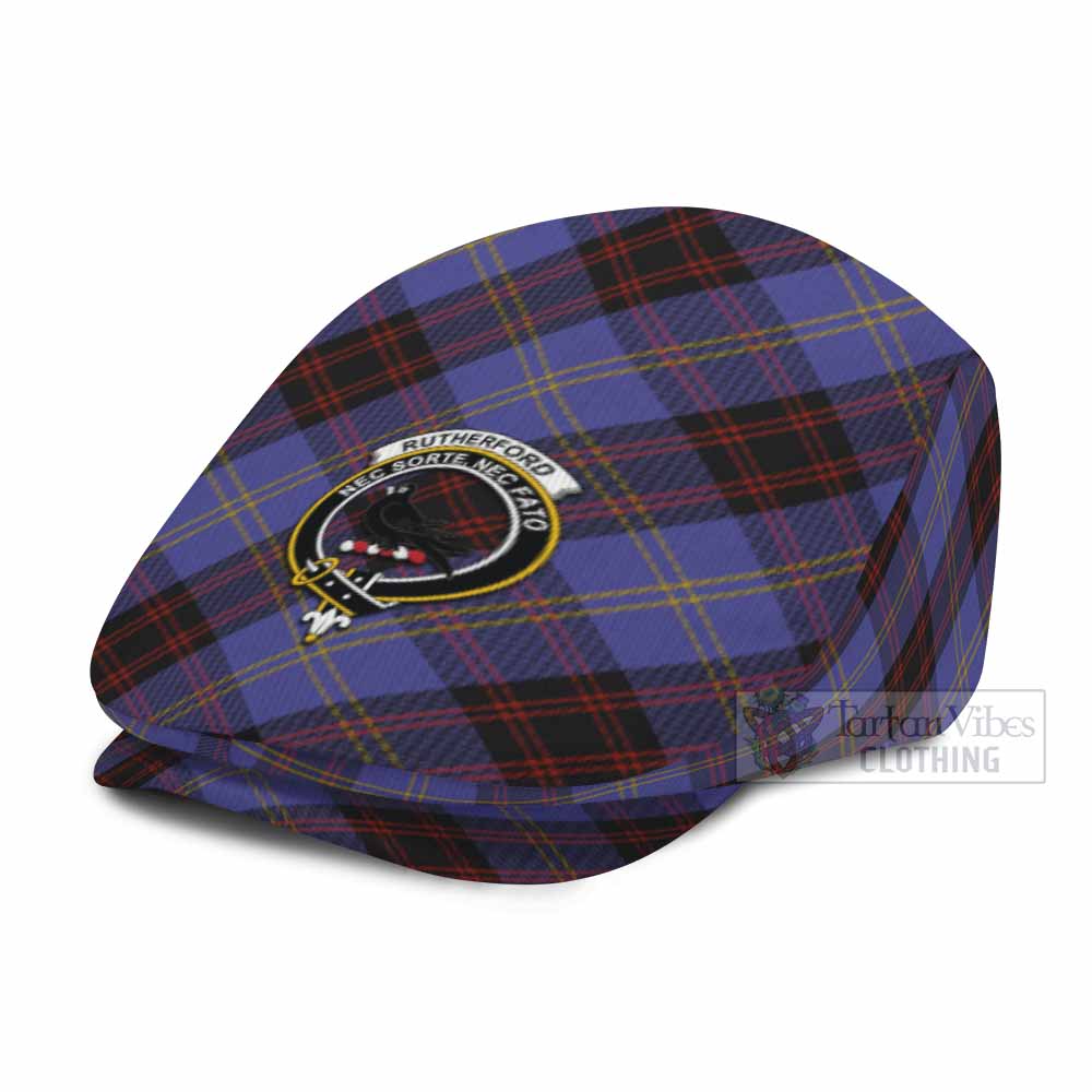 Rutherford Tartan Flat Cap, Jeff Cap Cross Style with Family Crest - Tartan Vibes Clothing