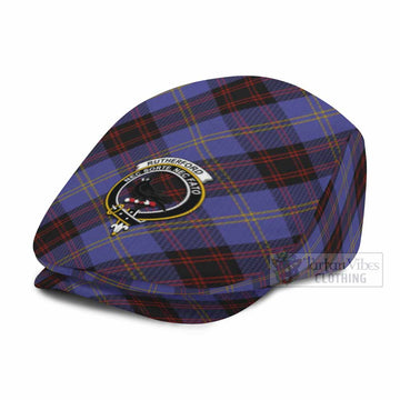 Rutherford Tartan Flat Cap, Jeff Cap Cross Style with Family Crest