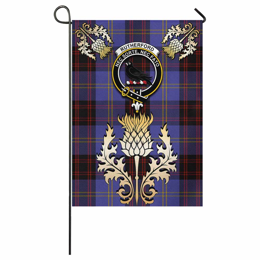 Rutherford Tartan Garden Flag with Golden Regal Scottish Thistle Emblem - Tartan Vibes Clothing