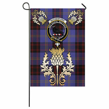 Rutherford Tartan Garden Flag with Golden Regal Scottish Thistle Emblem