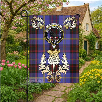 Rutherford Tartan Garden Flag with Golden Regal Scottish Thistle Emblem