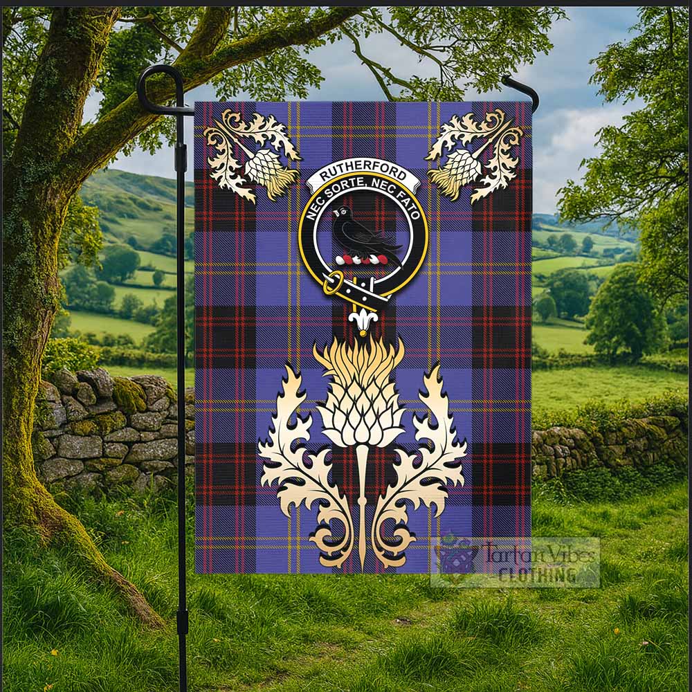 Rutherford Tartan Garden Flag with Golden Regal Scottish Thistle Emblem - Tartan Vibes Clothing