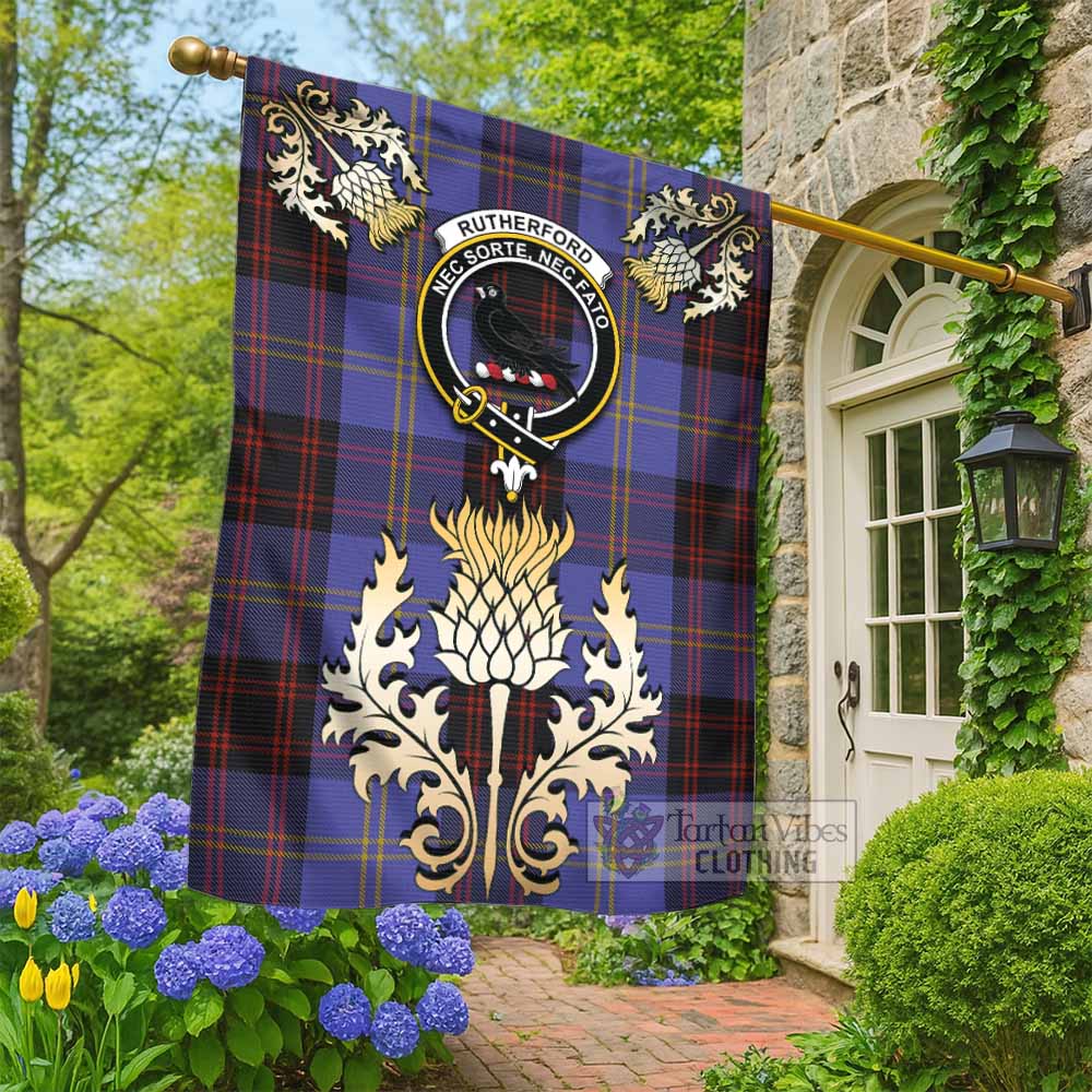Rutherford Tartan Garden Flag with Golden Regal Scottish Thistle Emblem - Tartan Vibes Clothing