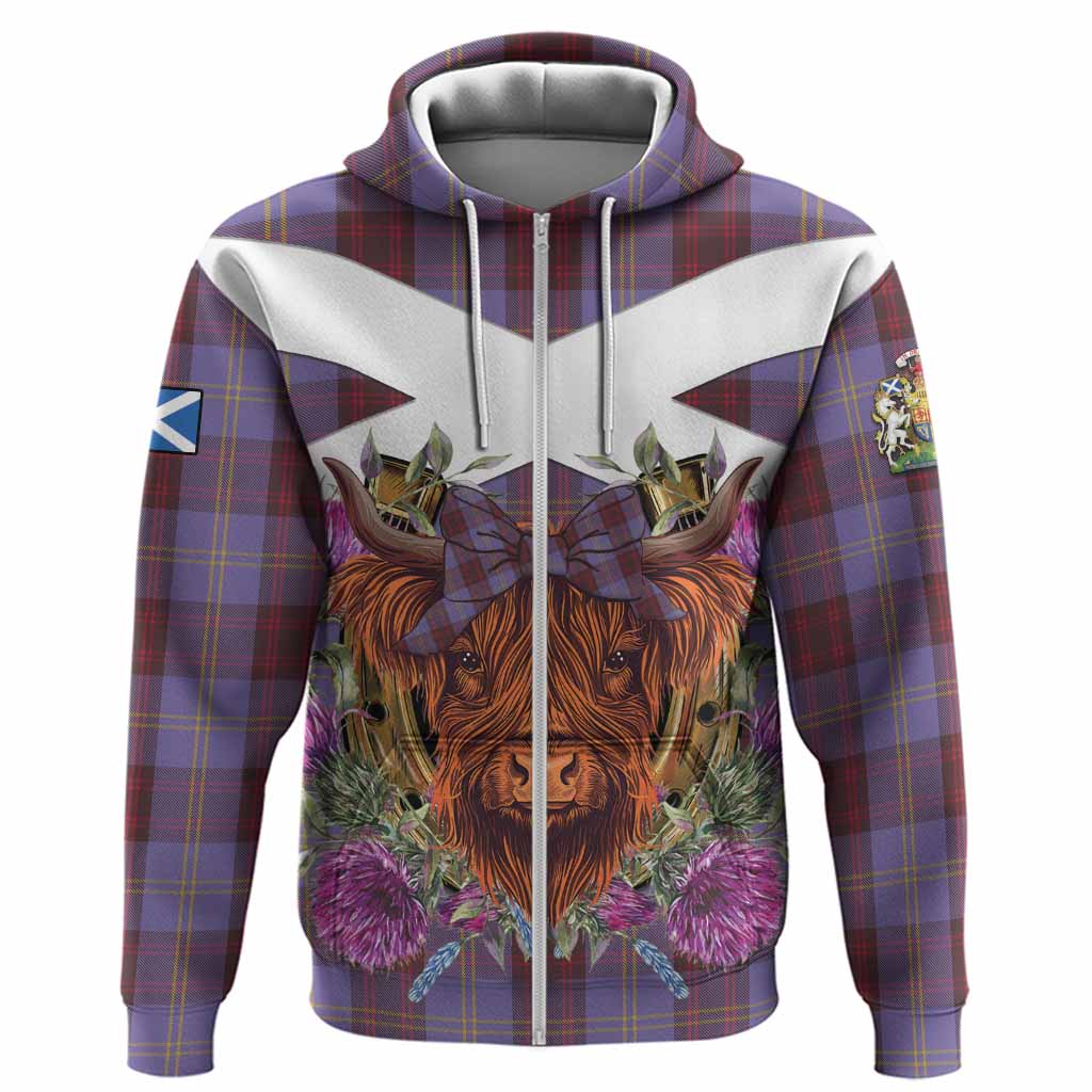 Rutherford Tartan Hoodie Scottish Thistle Heilan Coo