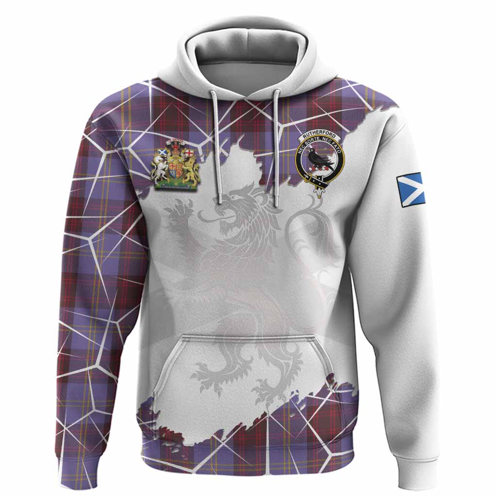 Rutherford Tartan Hoodie with Family Crest and Lion Rampant Grunge Style