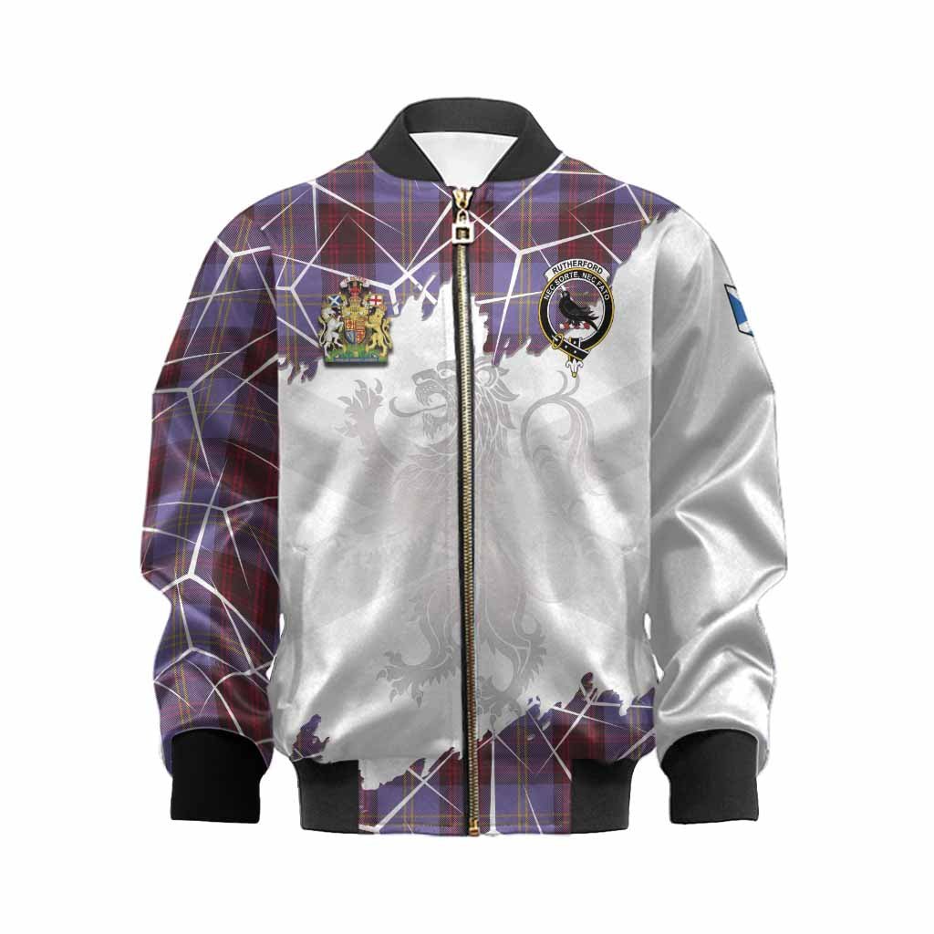 Rutherford Tartan Kid Bomber Jacket with Family Crest and Lion Rampant Grunge Style