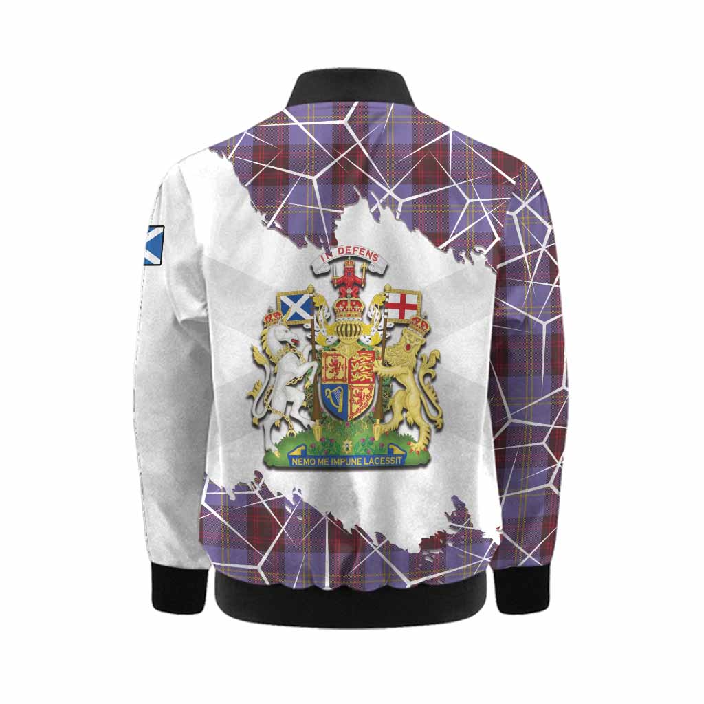 Rutherford Tartan Kid Bomber Jacket with Family Crest and Lion Rampant Grunge Style