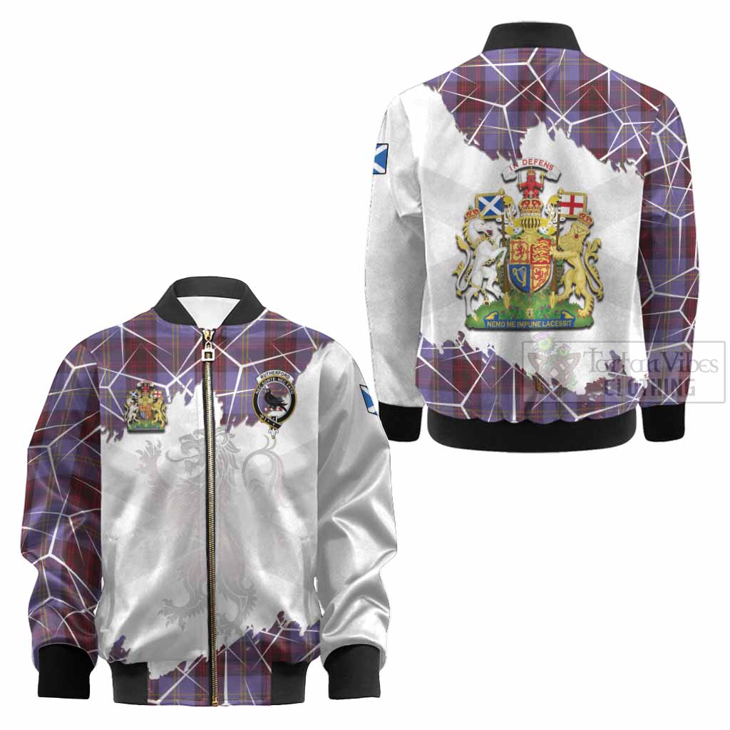 Rutherford Tartan Kid Bomber Jacket with Family Crest and Lion Rampant Grunge Style