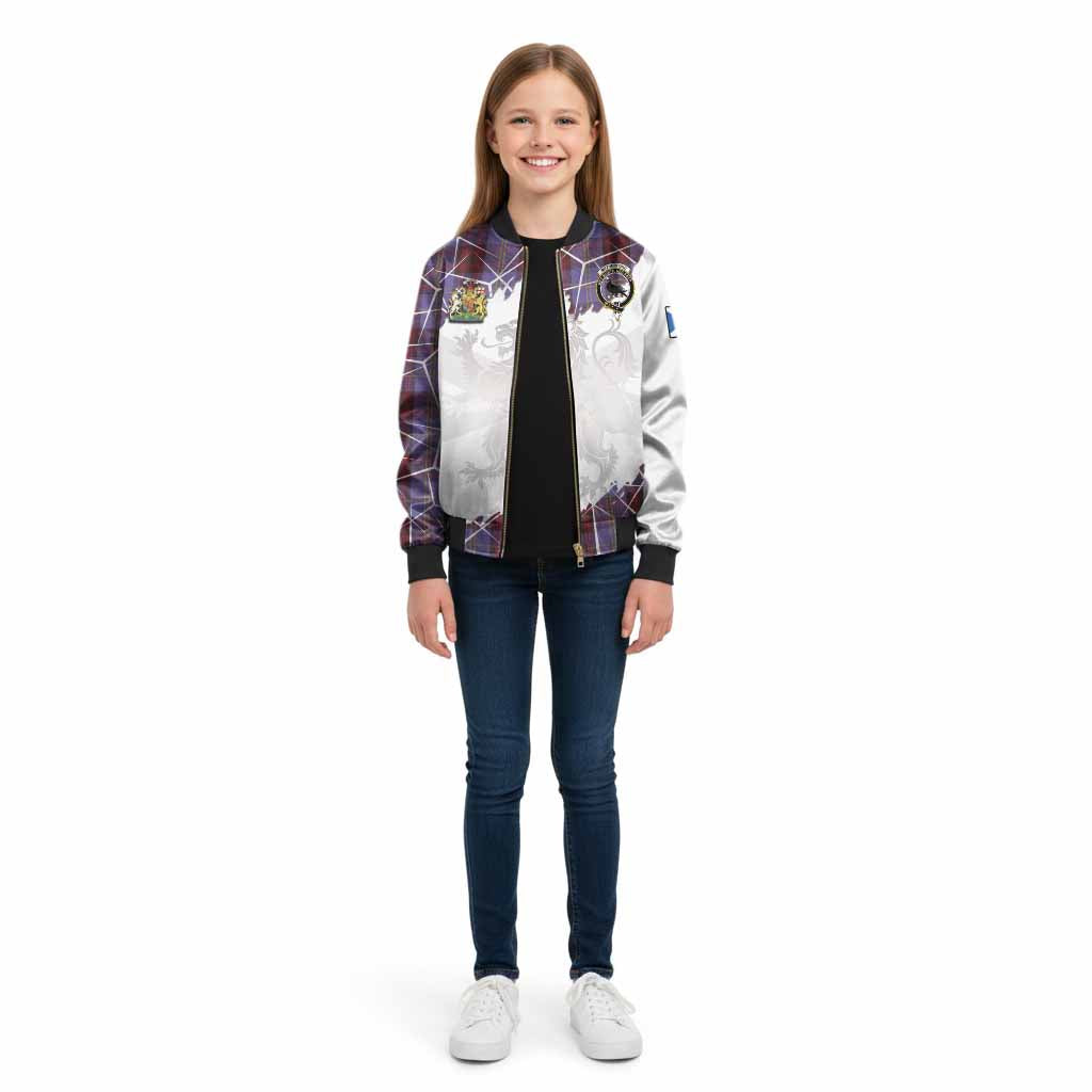 Rutherford Tartan Kid Bomber Jacket with Family Crest and Lion Rampant Grunge Style